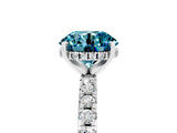 Silver Round Cut Blue Topaz Solitaire Ring with Round  Pavé Band and Four-Prong Setting_35