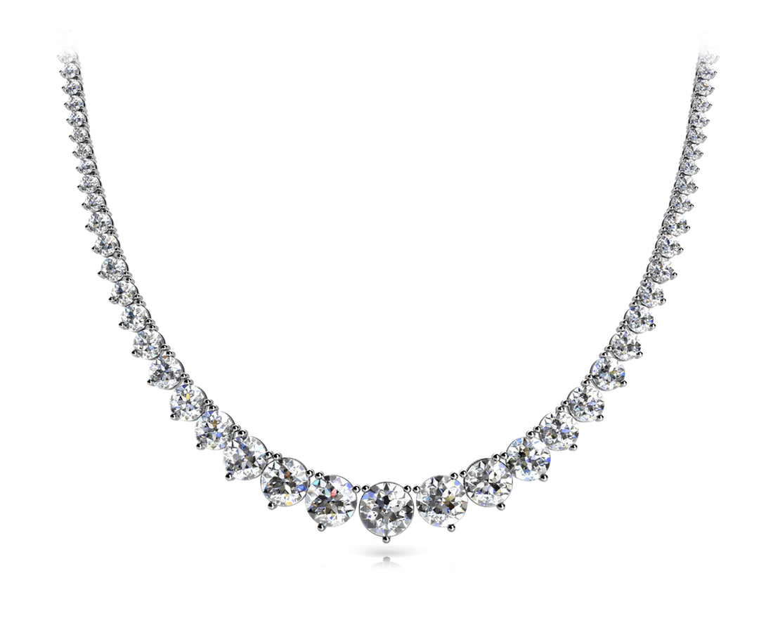 Silver Round Cut Brilliant Graduated Diamond Tennis Necklace with Four-Prong Setting