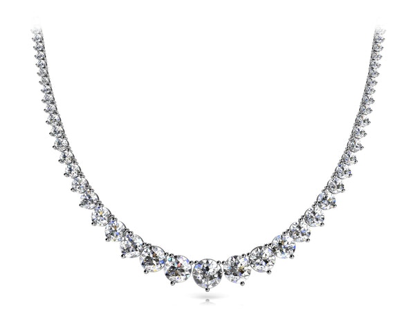 Silver Round Cut Brilliant Graduated Diamond Tennis Necklace with Four-Prong Setting
