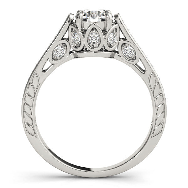 Silver Round Cut Cathedral Pave Diamond Engagement Ring with Six-Prong Setting 1