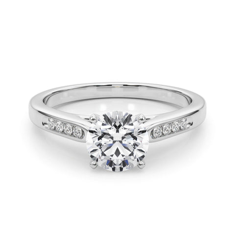 Silver Round Cut Channel Set Solitaire Engagement Ring with Four-Prong Setting