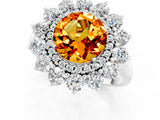 Silver Round Cut Citrine Floral Double Halo Engagement Ring with Prong Setting_127