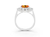 Silver Round Cut Citrine Floral Double Halo Engagement Ring with Prong Setting_129