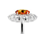 Silver Round Cut Citrine Floral Double Halo Engagement Ring with Prong Setting_131