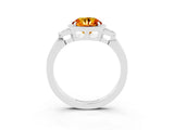 Silver Round Cut Citrine Halo Ring with Tapered Band and Four-Prong Setting_9