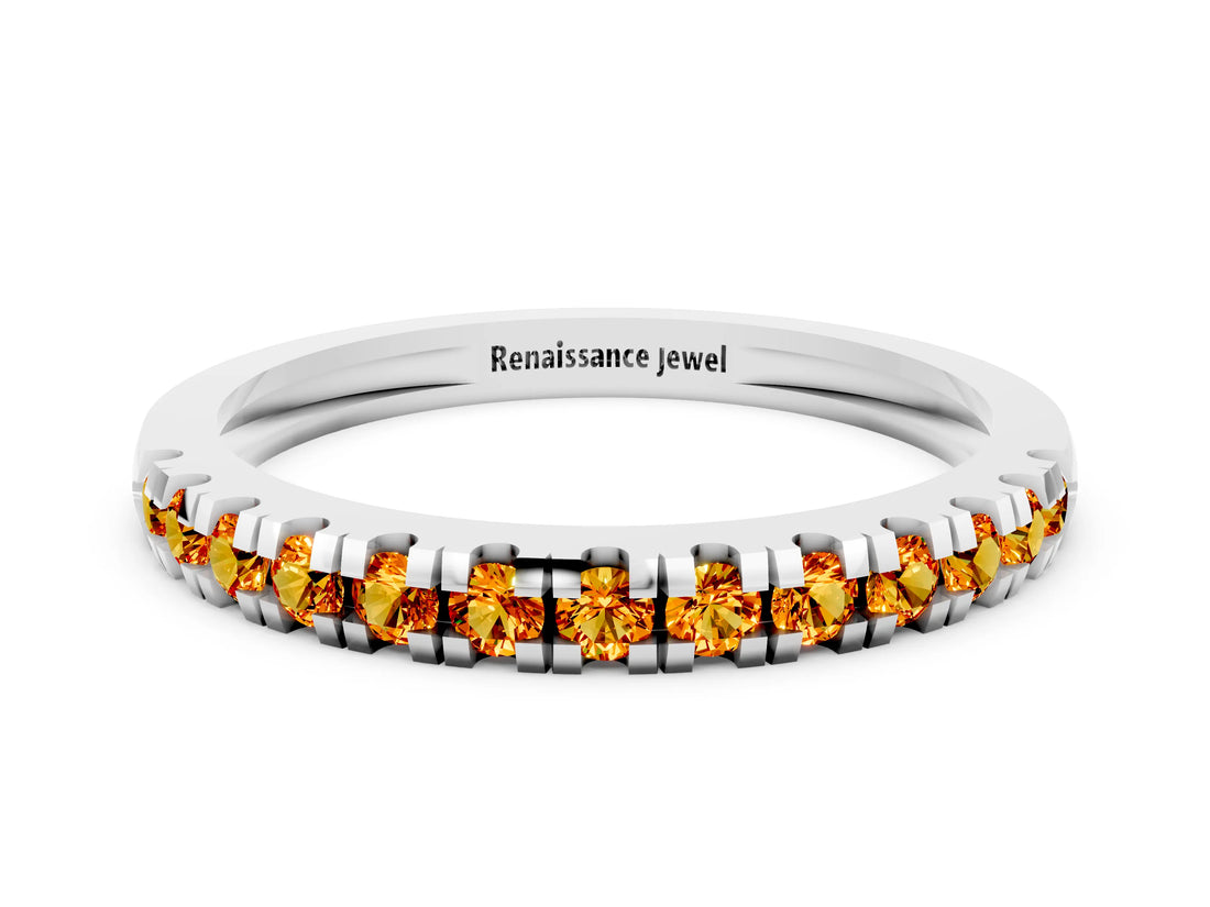 Silver Round Cut Citrine Pavé Set Thin Band_12