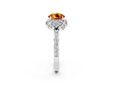 Silver Round Cut Citrine Scalloped Halo Engagement Ring with Round Shared Prong Band_110