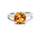 Silver Round Cut Citrine Solitaire Engagement Ring with Classic Band and Four-Prong Setting_12