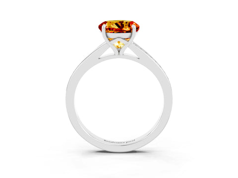 Silver Round Cut Citrine Solitaire Ring with Pavé Band and Prong Setting_15