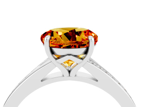 Silver Round Cut Citrine Solitaire Ring with Pavé Band and Prong Setting_16