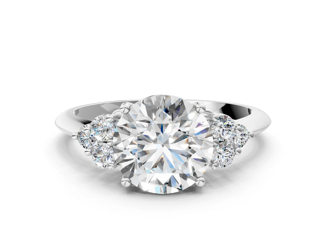 Silver Round Cut Cut Diamond Cluster Ring with Solitaire Band and Four-Prong Setting_7