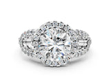 Silver Round Cut Cut Diamond Halo Engagement Ring with Open Split Pavé Band_13
