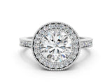 Silver Round Cut-Cut Diamond Halo Engagement Ring with Pave Band and Prong Setting_13