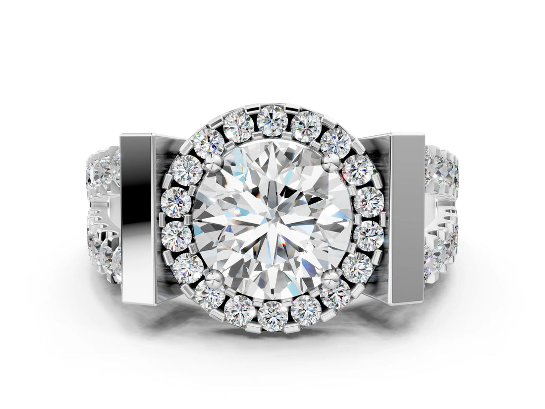 Silver Round Cut Cut Halo Split Shank Prong Set Ring_7