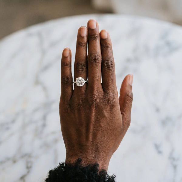 Sterling Silver Round Solitaire Engagement Ring Setting with Slim Fine Pave Band