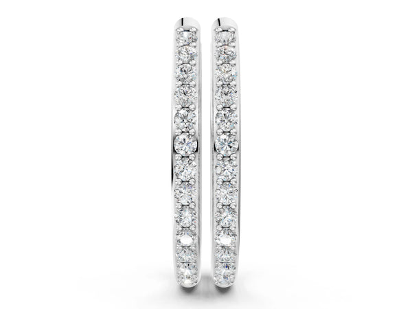 Sterling Silver Round Laboratory-Grown Diamond Single Row Pave Oval Hoop Earrings