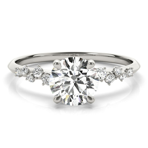 Silver Round Cut Diamond Cluster Side Stone Solitaire Ring with Prong Setting 1