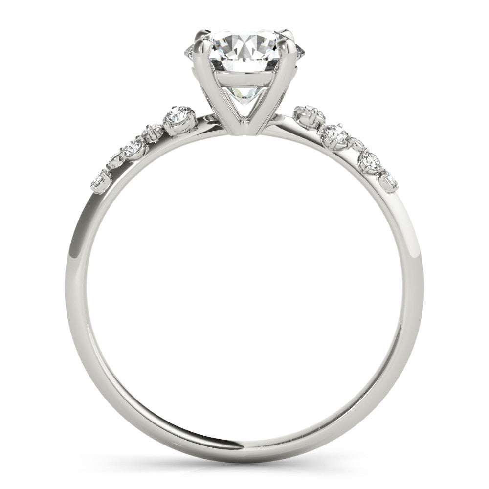 Silver Round Cut Diamond Cluster Side Stone Solitaire Ring with Prong Setting 2