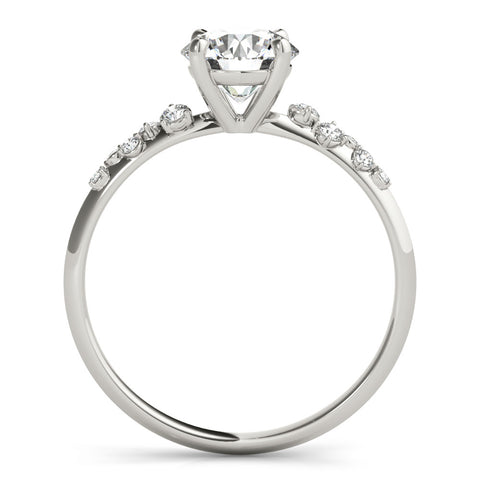 Silver Round Cut Diamond Cluster Side Stone Solitaire Ring with Prong Setting 2
