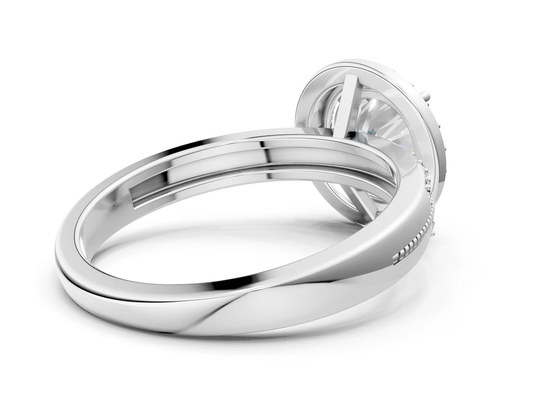 Silver Round Cut Diamond Double Halo Ring with Split Shank and Four-Prong Setting_7