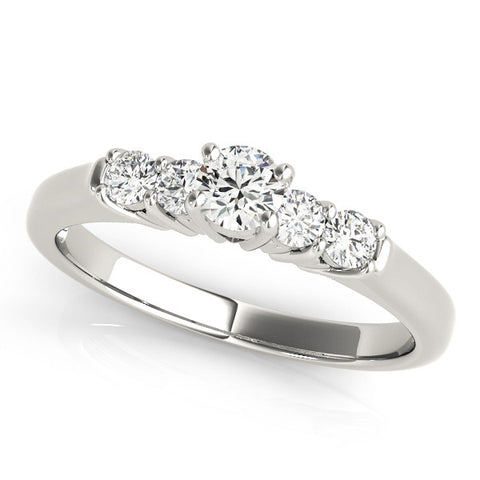 Silver Round Cut Diamond Five-Stone Prong Set Silver Ring 2