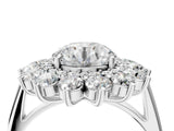 Silver Round Cut Diamond Floral Double Halo Engagement Ring with Prong Setting_21