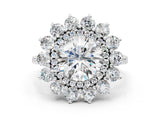 Silver Round Cut Diamond Floral Double Halo Engagement Ring with Prong Setting_71
