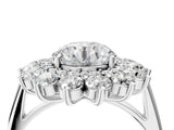 Silver Round Cut Diamond Floral Double Halo Engagement Ring with Prong Setting_75