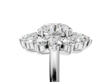 Silver Round Cut Diamond Floral Double Halo Engagement Ring with Prong Setting_76