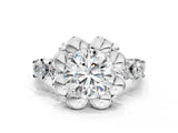 Silver Round Cut Diamond Floral Halo Engagement Ring with Shared Prong Setting 2