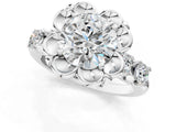 Silver Round Cut Diamond Floral Halo Engagement Ring with Shared Prong Setting 3