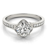 Silver Round Cut Diamond Halo Pave Band Cushion Prong Ring 1