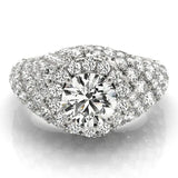 Silver Round Cut Diamond Halo Pave Band Prong Setting Ring 1