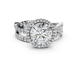 Silver Round Cut Diamond Halo Ring with Round Split Shank and Prong Setting_12