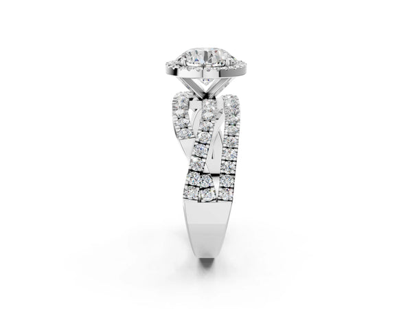 Sterling Silver Round Halo Engagement Ring Setting with Twisted Pave Split Shank