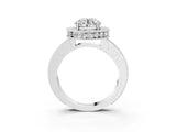 Silver Round Cut Diamond Milgrain Halo Engagement Ring with Round Pavé Band and Prong Setting_23