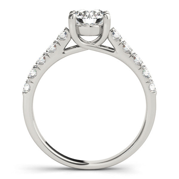 Silver Round Cut Diamond Pavé Band Solitaire with Four-Prong Setting 1