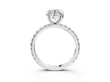 Silver Round Cut Diamond Pavé Solitaire Ring with Round Band and Prong Setting_19
