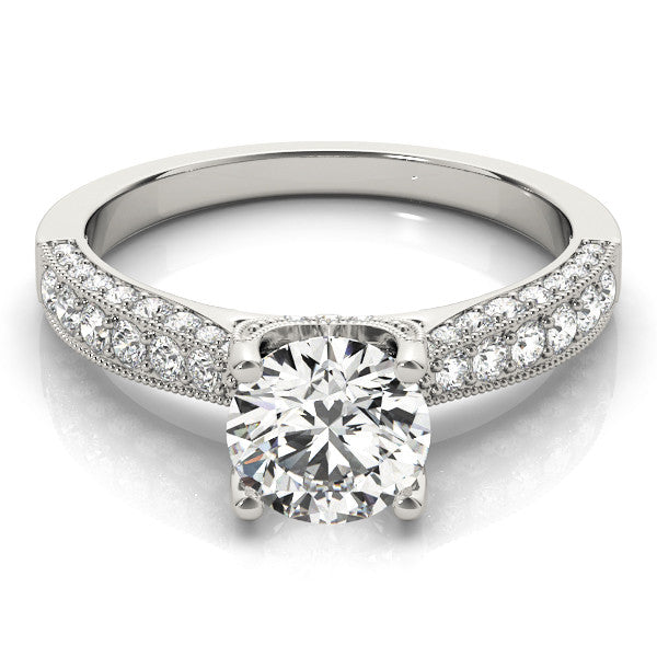 Silver Round Cut Diamond Pave Band with Four-Prong Setting