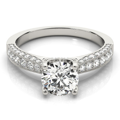 Silver Round Cut Diamond Pave Band with Four-Prong Setting