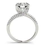 Silver Round Cut Diamond Solitaire Engagement Ring with Pave Band and Four-Prong Setting 1