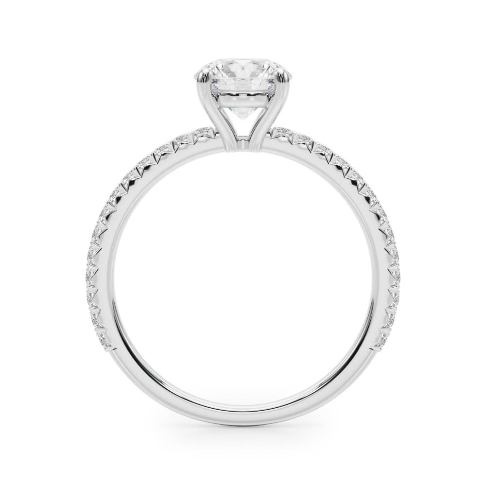 Silver Round Cut Diamond Solitaire Pavé Band with Four-Prong Setting 1