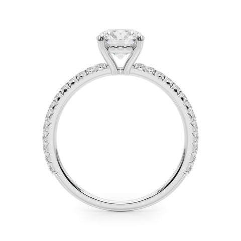 Silver Round Cut Diamond Solitaire Pavé Band with Four-Prong Setting 1