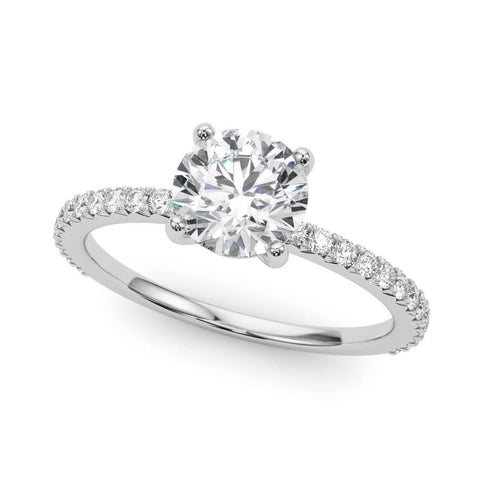Silver Round Cut Diamond Solitaire Pavé Band with Four-Prong Setting 2