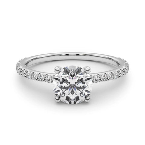Silver Round Cut Diamond Solitaire Pavé Band with Four-Prong Setting