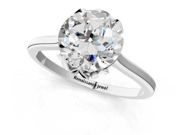 Sterling Silver Round Floral Solitaire Engagement Ring Setting with Flower Head and Plain Band
