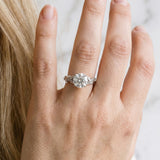 Silver Round Cut Diamond Solitaire Ring with Leaf Motif Band and Four-Prong Setting_100