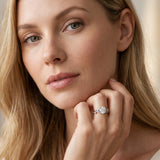 Silver Round Cut Diamond Solitaire Ring with Leaf Motif Band and Four-Prong Setting_97