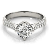 Silver Round Cut Diamond Solitaire Ring with Pavé-Set Shoulders and Four-Prong Setting 1