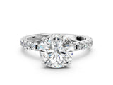 Silver Round Cut Diamond Solitaire Ring with Round  Pavé Band and Four-Prong Setting_59